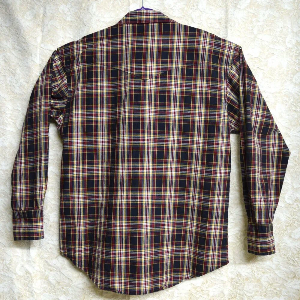 VTG Wrangler Pearl Snap Line Dancing Mens Shirts Fall Colors Rodeo Red Mustard L